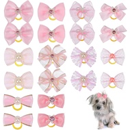 20Pcs Riben Rambut Anjing untuk Anjing Kecil Perempuan, Riben Anjing Comel dengan Gelang Getah, Ribe