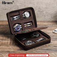 HIRAM Handmade Genuine Leather 4/8 Slot Watch Organizer Box Display Card Holder Zipper Jewelry Case 