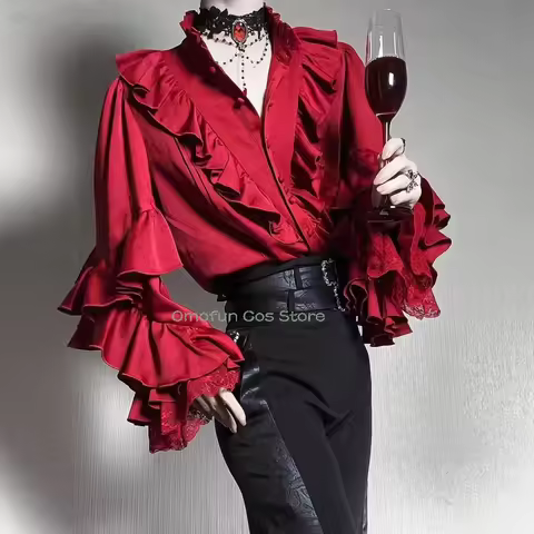 Ouji Fashion Jirai Kei Vintage Medieval Lolita Gothic Vampire Cosplay Outfit Court Batwing Sleeve Bl