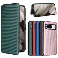 Luxury Carbon Fiber PU Leather Casing for Google Pixel 8 Pro Magnetic Flip Cover Pixel8 Wallet Case 