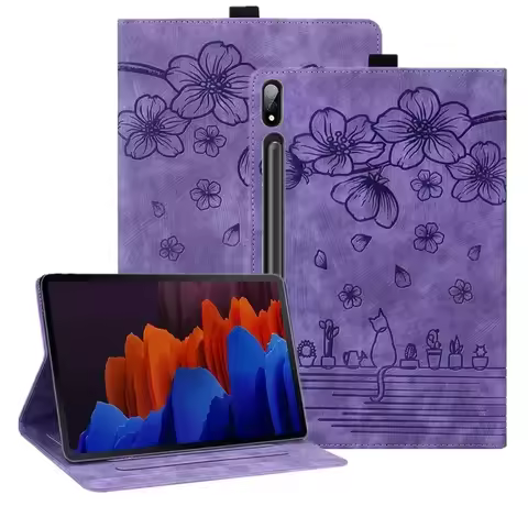 For Samsung Galaxy Tab S7 FE 12.4 Tablet Case Cat Flower Funda For Galaxy Tab S10 Plus S9 S10 FE S7 