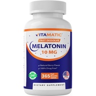Vitamatic Melatonin 10 mg Tablets | Vegetarian, Non-GMO, Gluten-Free | 1-Year Supply | Natural Berry