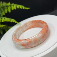 優質 漸變粉白珊瑚玉手镯 56MM 冰潤玉化 檸檬片鳳尾紋 熱情活力