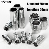 Standard/Lengthen Socket Set 1/2" Drive Metric Wrench 8-34mm Chrome Vanadiu CRV