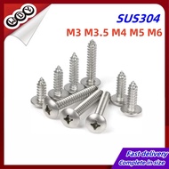 Rround Head Phillips Screws M3/M3.5/M4/M5/M6 SUS304 large Flat Head Self-tapping Screws【YHL】