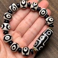Tibetan Natural Authentic Weathered Pulp Nine-Eyed Dzi Beads Men Women Bracelet Agate Three-Eyed Dzi