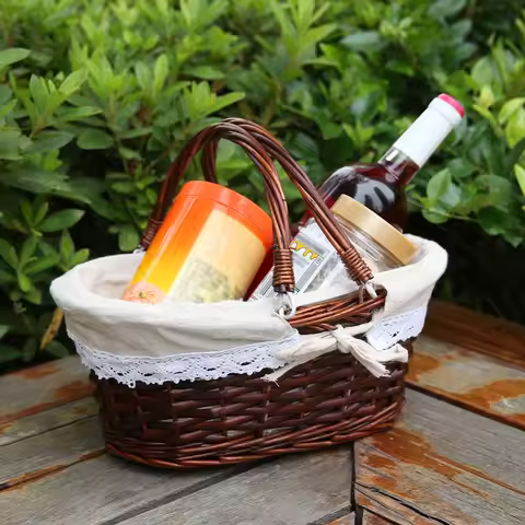 Rattan Woven Basket Woven Picnic Basket Woven Basket Folding Handle Portable Eco Friendly Rattan Pic