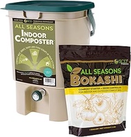 SCD Probiotics All Seasons Indoor Composter Starter Kit – 5 Gallon Tan Compost Bin For Kitchen Countertop With Lid, Spigot &amp; 1 Gallon (2 lbs.) Bag Of Dry Bokashi Bran – by