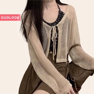 Áo Cardigan Croptop Lưới GUDLOOK Len Khoác Ngoài 4 Màu