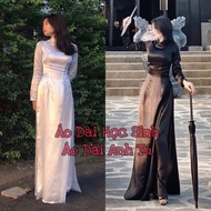 Traditional Ao Dai, Black and White Shiny Silk, Black and White Student Ao Dai