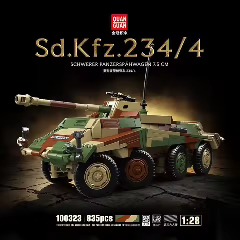 835 PCS MOC 1:28 Sd.Kfz.234/4 Heavy Armored Reconnaissance Vehicle Building Blocks Set, DIY Desktop 