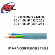 FAJAR 0.75MM / 1.0MM / 1.5MM 3 CORE FLEXIBLE CABLE CORE 100% PURE COPPER ( PER METER )