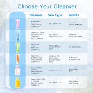 Glad2Glow Milk Amino/Blueberry Low PH/Centella Acne Gel Cleanser facial wash face wash Pencuci Muka 