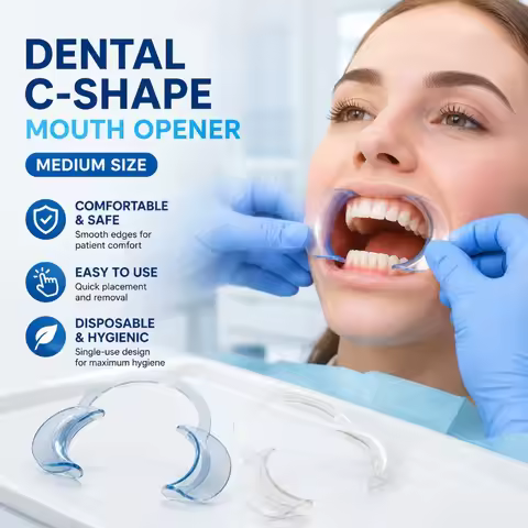 Dental C-Shape Mouth Opener, Transparent Disposable Oral Dilator, Medium Size for Dental Supplies