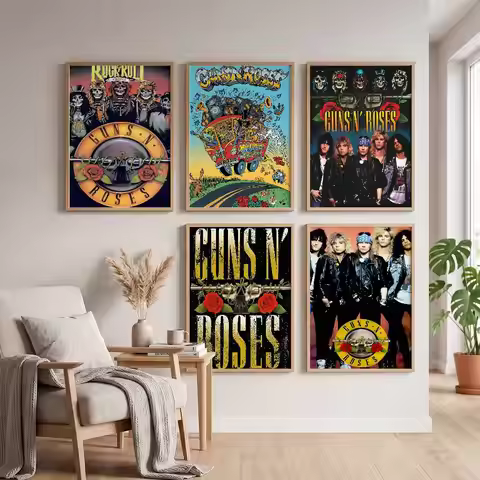Guns N Roses Rock Band Classic Vintage Poster Self-adhesive Art Waterproof Paper Sticker Coffee Hous