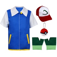 Trang Phục Pokemon Anime Cho Người Lớn Trẻ Em Áo Khoác Ngắn Tay Màu Xanh Ash Ketchum Áo Khoác Mũ Găn