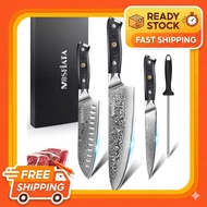 MOSFiATA 3-piece Damascus knife set - [203mm beef knife, 178mm santoku knife, 126mm petit knife] Dam