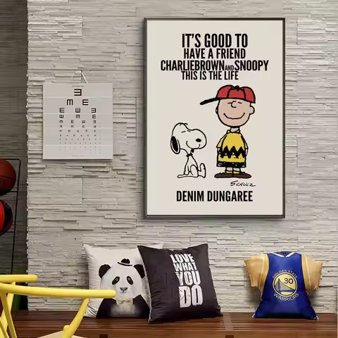 MINISO Snoopy poster children's room bedroom dressing table cute hanging painting Canvas HD Printing