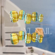 YL.NAIL Pure Handmade Yellow Grid Pattern Pineapple Ice Wearable Nail Art Decorations False Nails Ti