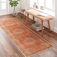 SURYA Amelie Traditional Medallion Washable Runner Washable Area Rug,2'7" x 7'10",Orange