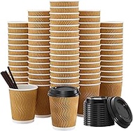 SIUQ 90 Pack - 8 oz Disposable Coffee Cups with Lids and Straws,To go Coffee Cups,Insulated Corrugat