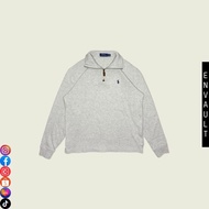 R4lph Laur3n Quarter Zip Sweater (Gray | Navy Blue Logo) RL Rider Workout 0249