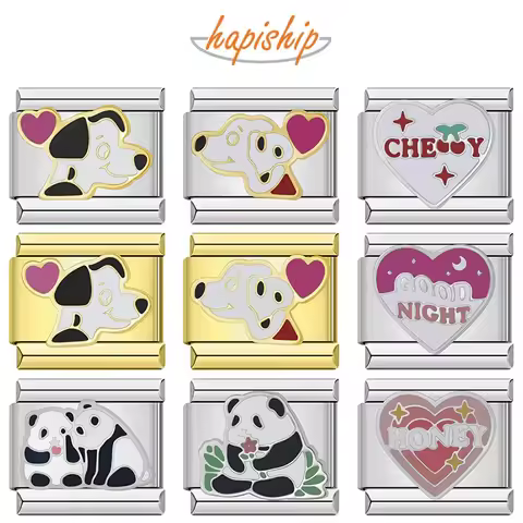 Hapiship 2024 Fashion Pretty Popular Dog Panda Heart Charm Italian Links Fit 9mm Bracelet Making Wom