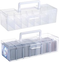 OwnMy 2 Plastic Trading Card Storage Boxes Clear Plastic Card Storage Cases with Dividers, Portable 