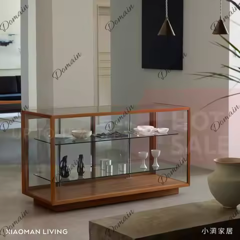 Z43 Myanmar teak solid wood small household glass display cabinet desktop water cup tea set storage 