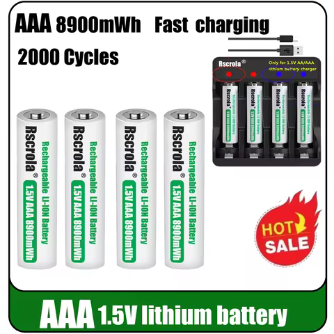 Universal Rechargeable 1.5V AAA 8900mWh Lithium ion Battery Fast charging with Charger for Camare Cl