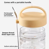 [SG Stock] 430ml Glass Oatmeal Cup with Spoon Sealed Cereal Overnight Cup Bottle Jar Drinkware