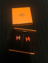 (Fast trade可議$)保證真品 Hermes earrings, 100% new, Hermes 耳環, Hermes Pop H earrings, 橙紅色, 銀扣