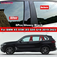 8Pcs Glossy Black Mirror Effect Car Window Door Column B C Pillar Post Cover Trim For BMW X5 X5M iX5