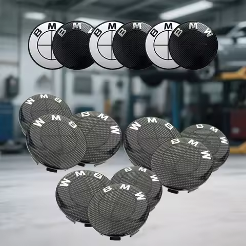 45/74/82mm Hood/Trunk Emblems + 68mm Wheel Hub Covers - Compatible with BMW 3/4/5 Series & X5/X6 (F 