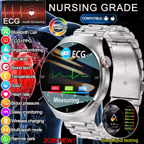 Sapphire Glass Non-invasive Health Monitoring Smart Watch Man ECG+PPG Laser Therapy Blood Fat Uric A