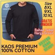 KATUN PLAIN T-SHIRT FOR MEN AND WOMEN BLACK LONG SLEEVE FULL COTTON SUPER JUMBO 8XL 9XL 10XL