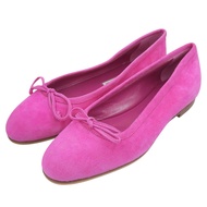 狀況極佳：Manolo Blahnik VERALLIRIBON設計絨面革芭蕾平底鞋，粉紅色，尺寸 36.5，義大利製。