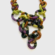 Colorful textile necklace. Bib woven jewelry. Knitted necklace