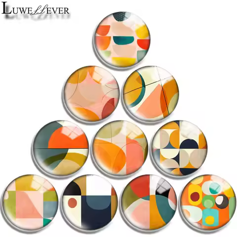12mm 14mm 16mm 20mm 25mm 30mm 711 Geometric Orange Mix Round Glass Cabochon Jewelry Finding 18mm Sna