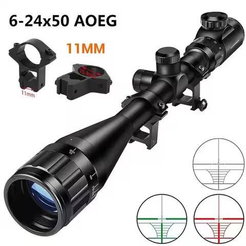 6-24x50 AOE Riflescope Optical Hunting Scope Red and Green Illuminated Scope with 11mm Dovetail Scop