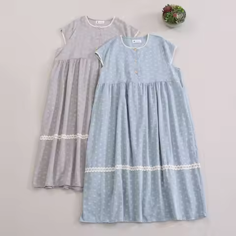 Japanese Mori Kei Style Vintage Floral Print Cotton Dress Women Summer O-Neck Short Sleeve Casual Lo