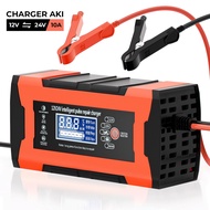 Charger Aki otomatis Motor Mobil 12V-24V 10A Charger Aki Portable LCD Indikator Cas Aki 10A - 24V12A