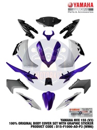NVX 155 V3 ABS AEROX 100% ORIGINAL BODY COVER SET WITH GRAPHIC STICKER STRIPE TAMPAL PURPLE WHITE D1