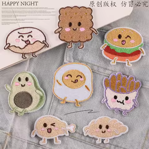 Snack Burger Doughnut Embroidery Patch Clothing Hat Accessory Badge DIY Self - Adhesive Tape Sticker