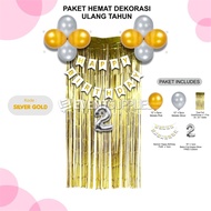 Terlengkap Paket Hemat Dekorasi Ulang Tahun Gold Hitam Pink Silver [Angka Bebas] Anak Remaja Dewasa 