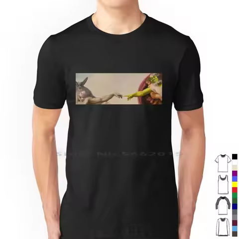 Shrek Hands Of God T Shirt 100% Cotton Shrek Donkey Funny God Religion Hands Touch Memes Joke Trendi