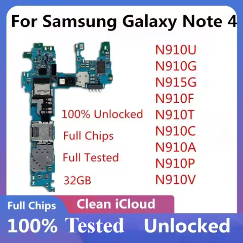For Samsung Galaxy Note 4 N910F N910C N910U N910G N910T N910A N910P N910V Motherboard Unlock Main Lo
