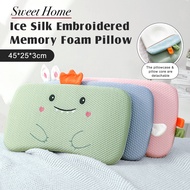 Kids's Ice Silk Embroidered Memory Foam Pillow Baby Anti-Flat Head Sleeping Pillow 45*25*3cm