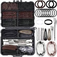 163pcs Black Box Hair Accessories Set, Including Bobby Pins, Hair Nets, Hair Clips And Hair Bands