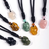 Natural Crystal Fox Pendant Pink Crystal Aventurine Nine-Tailed Fox Necklace Accessories 0825